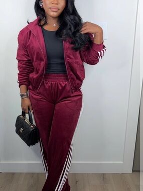 Women's Maroon Track Joggers with White Trim